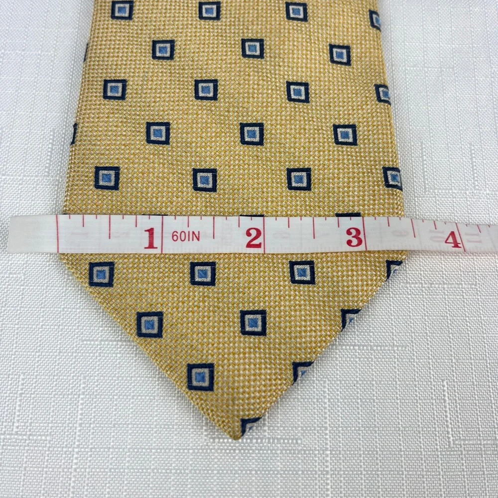 Jos. A.Bank Tie Mens Yellow Navy Blue Geometric Square Silk Executive Collection